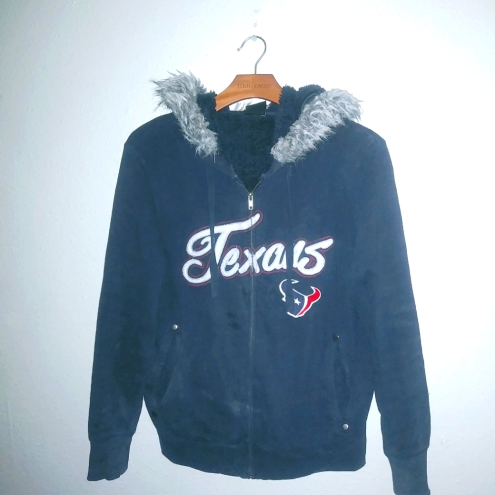NFL Houston Texans M Fur Trimmed Hoodie Sweatshirt Bomber Zip Front Jacket
